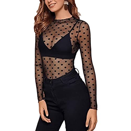 ORANDESIGNE Crop Top Durchsichtig Kurzarm Shirt Damen Mesh Oberteil Sexy Top Mit Loch Sommer Outfit Y2k G Schwarz XXL von ORANDESIGNE