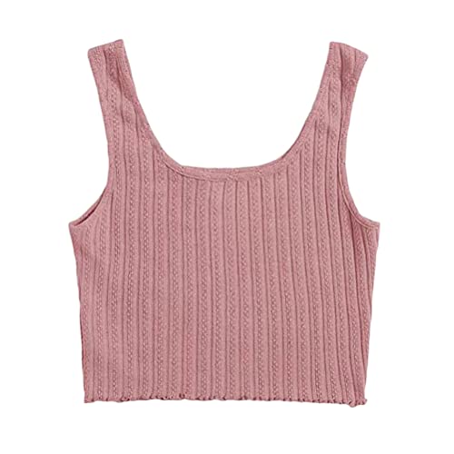 ORANDESIGNE Crop Tops Damen Sommer, Teenager Mädchen Stricken Spagehtti Träger Top Ärmelloses Bauchfrei Tank Tops Frauen Weste Bluse Kurze Oberteil Hemd T-Shirt Cami Shirt B Rosa XS von ORANDESIGNE