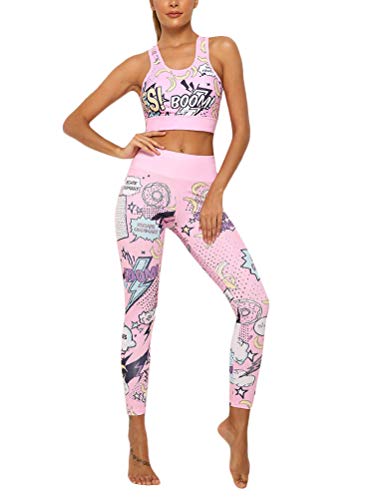 ORANDESIGNE Damen 2 Stücke Set Outfit Sport Sportanzug aus Push Up Sport BH Racerback und Yoga Leggings Set Slim Fit Traininganzug F Rosa XS von ORANDESIGNE