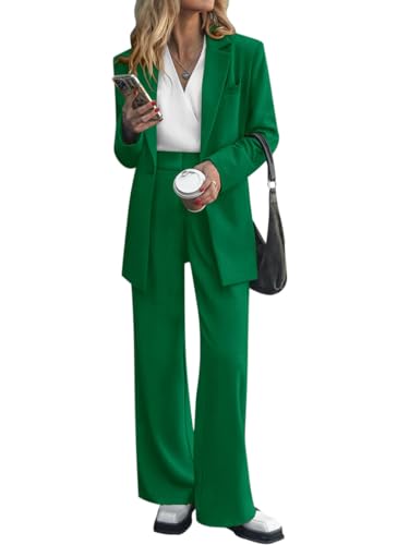ORANDESIGNE Damen 2 Teiler Elegant Anzug Set Blazer Und Hose Slimfit Zweiteiler Hosenanzug Festlich Business Büro Moderne Outfit Curvy Sportlicher Damenanzug Grün S von ORANDESIGNE