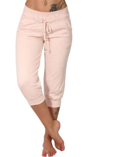 ORANDESIGNE Damen 3/4 Caprihose Trainingshose Sporthose Kurze Hose Sport Fitness Jogginghose Shorts Barmuda Sommerhose Knielang Freizeithose C Rosa M von ORANDESIGNE