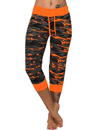 ORANDESIGNE Damen 3/4 Caprihose Trainingshose Sporthose Kurze Hose Sport Fitness Jogginghose Shorts Barmuda Sommerhose Knielang Freizeithose E Orange L von ORANDESIGNE