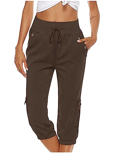 ORANDESIGNE Damen 3/4 Länge Haremshose Pumphose Sommerhose Yogahosen Bequeme Freizeithose A Kaffee XL von ORANDESIGNE