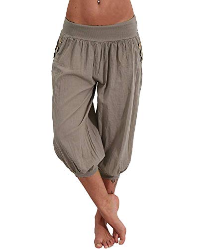 ORANDESIGNE Damen 3/4 Länge Pumphose Haremshose Blumenmuster Sommer Leicht Weite Bein Capri Stoffhose Ballonhose Pluderhose Yogahose Aladinhose A Grau L von ORANDESIGNE