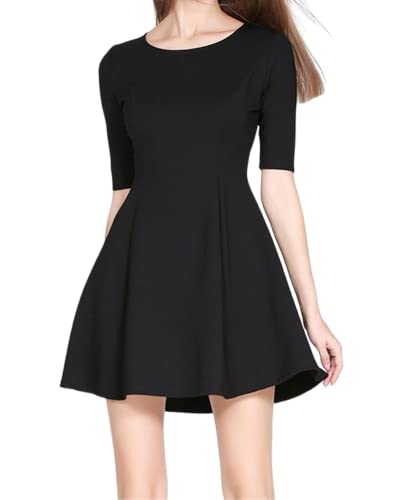 ORANDESIGNE Damen A-Linie Kleid Minikleid Langarm Volltonfarbe Mehrlagig Rüsche Herbst Frühling V-Ausschnitt Swing Kleid Personalisiert Elegant Tunika Kleid für Party Cocktail Freizeit F Schwarz L von ORANDESIGNE