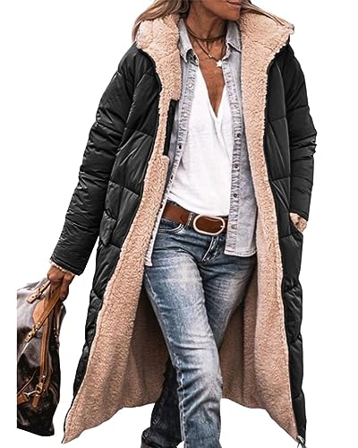 ORANDESIGNE Damen A Schwarz Daunenjacke Lang Mantel Steppmantel Wintermantel Mit Kapuze Winter Warm Winddicht Jacke Outdoorjacke Steppjacke Steppmantel XL von ORANDESIGNE