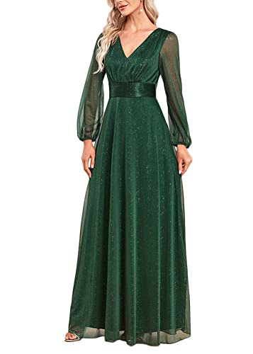 ORANDESIGNE Damen Abendkleid A-Linie Spitze Kurzarm Partykleid Spitzenkleid Brautjungfer Elegant Party Langes Kleid Cocktailkleid Chiffon Abendkleid Cocktailkleid Sommerkleid E Grün XL von ORANDESIGNE