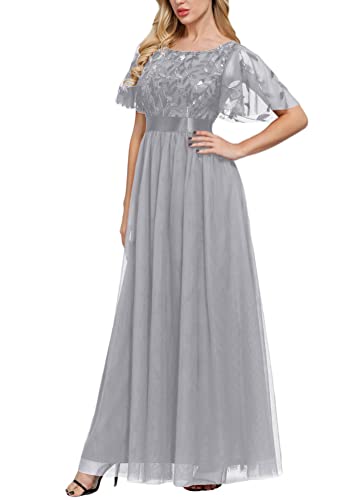 ORANDESIGNE Damen Abendkleid A-Linie V-Ausschnitt Ärmellos Hohe Taille Lang Abendkleid A-Linie Kurzarm Spitze Chiffon Rundkragen Hohe Taille Ballkleid Mesh Kleid B Grau XXL ORANDESIGNE Damen Abendkleid A-Linie V-Ausschnitt Ärmellos Hohe Taille Lang Abendkleid A-Linie Kurzarm Spitze Chiffon Rundkragen Hohe Taille Ballkleid Mesh Kleid B Grau XXL von ORANDESIGNE