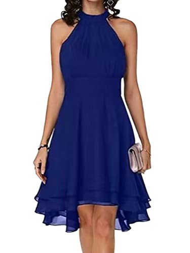 ORANDESIGNE Damen Abendkleid Festlich Elegant Vintage Cocktailkleid Knielang Chiffonkleid Midi Rockabilly Kleider Sommerkleid V-Ausschnitt Ballkleid Schulterfreies Tüll Brautkleid Blau L von ORANDESIGNE