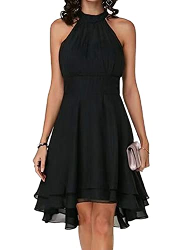 ORANDESIGNE Damen Abendkleid Festlich Elegant Vintage Cocktailkleid Knielang Chiffonkleid Midi Rockabilly Kleider Sommerkleid V-Ausschnitt Ballkleid Tüll Schulterfreies Brautkleid Schwarz S von ORANDESIGNE