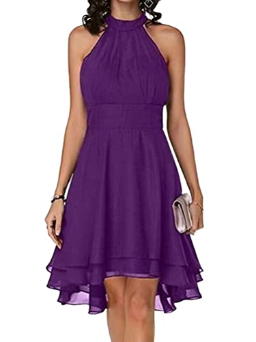 ORANDESIGNE Damen Abendkleid Festlich Elegant Vintage Cocktailkleid Knielang Chiffonkleid Midi Rockabilly Kleider Sommerkleid V-Ausschnitt Ballkleid Tüll Schulterfreies Brautkleid Violett M von ORANDESIGNE
