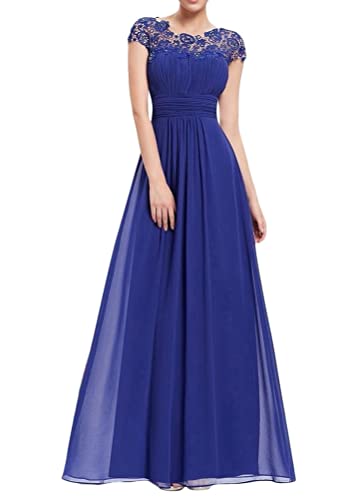 ORANDESIGNE Damen Abendkleid Kleid Spitze Chiffon Ärmelloses Ballkleid Elegant Maxikleid Glitzerkleid Bodenlang Retro Spitzenkleid Abend Party Cocktailkleid Brautjungfer Kleid Lang Z2 Blau M von ORANDESIGNE