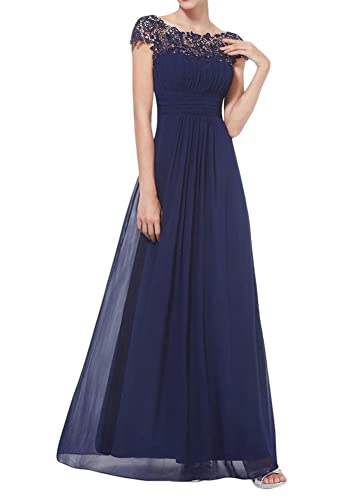 ORANDESIGNE Damen Abendkleid Kleid Spitze Chiffon Ärmelloses Ballkleid Elegant Maxikleid Glitzerkleid Bodenlang Retro Spitzenkleid Abend Party Cocktailkleid Brautjungfer Kleid Lang Z2 Navy Blau XS von ORANDESIGNE