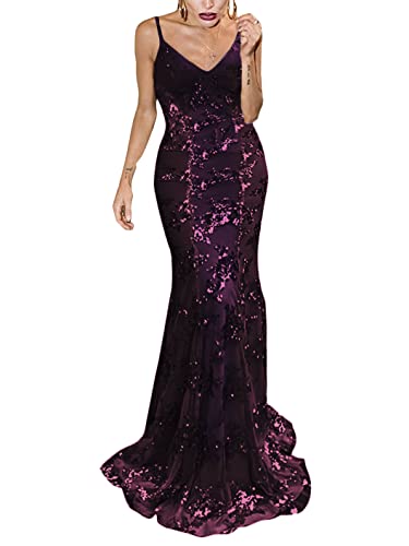 ORANDESIGNE Damen Abendkleid Sommerkleid Sexy Festliche Kleider Abschlussball Kleider Langkleid A Linie Spaghetti Kleid Cocktailkleid Elegant Abendkleider G Weinrot XS von ORANDESIGNE