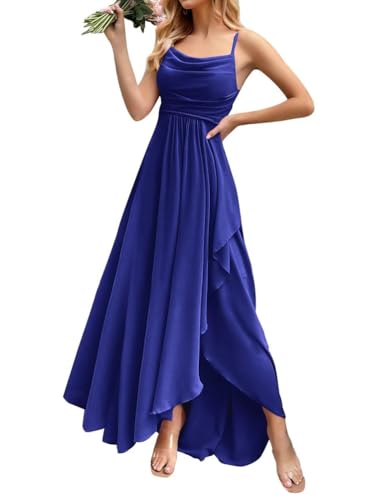 ORANDESIGNE Damen Abendkleider Elegant für Hochzeit Chiffon Abendkleid Lang Spaghettiträger Brautjungfernkleider Hi-Lo Kleid Hochzeitsgast Schlitz Cocktailkleid Dunkelblau L von ORANDESIGNE