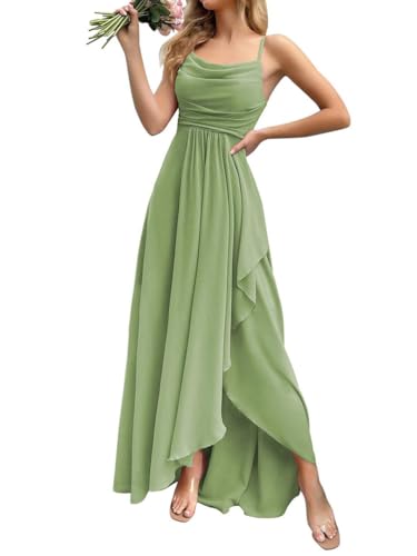 ORANDESIGNE Damen Abendkleider Elegant für Hochzeit Chiffon Abendkleid Lang Spaghettiträger Brautjungfernkleider Hi-Lo Kleid Hochzeitsgast Schlitz Cocktailkleid Grün XXL von ORANDESIGNE