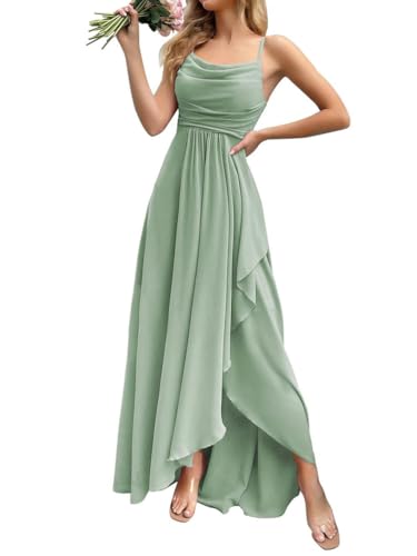ORANDESIGNE Damen Abendkleider Elegant für Hochzeit Chiffon Abendkleid Lang Spaghettiträger Brautjungfernkleider Hi-Lo Kleid Hochzeitsgast Schlitz Cocktailkleid Hellgrün M von ORANDESIGNE