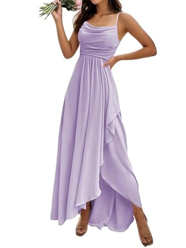 ORANDESIGNE Damen Abendkleider Elegant für Hochzeit Chiffon Abendkleid Lang Spaghettiträger Brautjungfernkleider Hi-Lo Kleid Hochzeitsgast Schlitz Cocktailkleid Hellviolett S von ORANDESIGNE