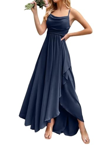 ORANDESIGNE Damen Abendkleider Elegant für Hochzeit Chiffon Abendkleid Lang Spaghettiträger Brautjungfernkleider Hi-Lo Kleid Hochzeitsgast Schlitz Cocktailkleid Marine XXL von ORANDESIGNE