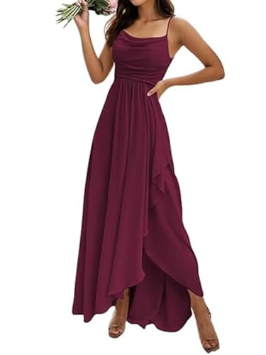 ORANDESIGNE Damen Abendkleider Elegant für Hochzeit Chiffon Abendkleid Lang Spaghettiträger Brautjungfernkleider Hi-Lo Kleid Hochzeitsgast Schlitz Cocktailkleid Violett XXL von ORANDESIGNE
