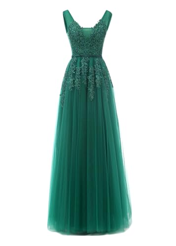 ORANDESIGNE Damen Abendkleider Elegant für Hochzeit Tüll Ballkleider Lang Brautjungfernkleider Cocktailkleid Festliche Kleider Hochzeitsgäste A Dunkelgrün XXL von ORANDESIGNE