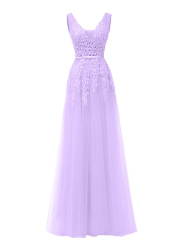 ORANDESIGNE Damen Abendkleider Elegant für Hochzeit Tüll Ballkleider Lang Brautjungfernkleider Cocktailkleid Festliche Kleider Hochzeitsgäste A Violett XL von ORANDESIGNE
