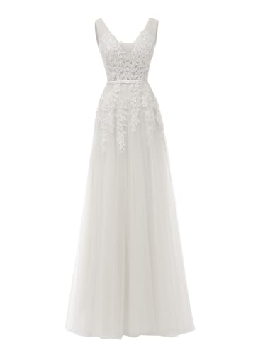ORANDESIGNE Damen Abendkleider Elegant für Hochzeit Tüll Ballkleider Lang Brautjungfernkleider Cocktailkleid Festliche Kleider Hochzeitsgäste A Weiß M von ORANDESIGNE