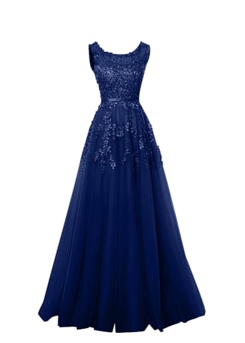 ORANDESIGNE Damen Abendkleider Elegant für Hochzeit Tüll Ballkleider Lang Brautjungfernkleider Cocktailkleid Festliche Kleider Hochzeitsgäste C Marine S von ORANDESIGNE