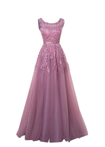 ORANDESIGNE Damen Abendkleider Elegant für Hochzeit Tüll Ballkleider Lang Brautjungfernkleider Cocktailkleid Festliche Kleider Hochzeitsgäste C Rosa XL von ORANDESIGNE