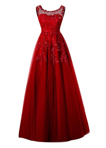 ORANDESIGNE Damen Abendkleider Elegant für Hochzeit Tüll Ballkleider Lang Brautjungfernkleider Cocktailkleid Festliche Kleider Hochzeitsgäste C Weinrot XXL von ORANDESIGNE