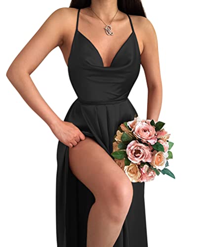 ORANDESIGNE Damen Abendkleider Lang Elegant Festliche Ballkleid Spaghettiträger Kleid Backless Brautkleid A Linie Hochzeit Brautjungfernkleid Bodenlanges Maxikleid Cocktail Partykleid Schwarz S von ORANDESIGNE