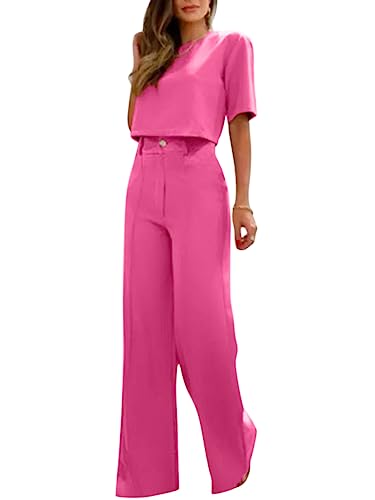 ORANDESIGNE Damen Anzug Elegant 2 Teilig Modern Set Hose Weite Beine + Bauchfreies Oberteil Hosenanzug Festlich Sommer Outfit Casual Loungewear Cocktail Party Abendrobe Kleidung A Rose XL von ORANDESIGNE