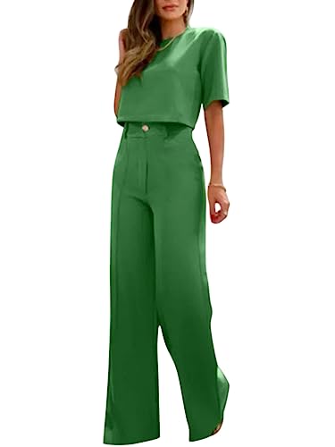 ORANDESIGNE Damen Anzug Elegant 2 Teilig Modern Set Hose Weite Beine + Bauchfreies Oberteil Hosenanzug Festlich Sommer Outfit Casual Loungewear Cocktail Party Abendrobe Kleidung A Vert XS von ORANDESIGNE