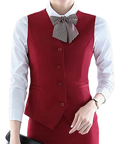 ORANDESIGNE Damen Anzug Weste V-Ausschnitt Business Freizeit Weste Vintage Weste Tank Top Slim Fit Tops Blazers Weste Kellnerweste Anzugweste Business Freizeit Weste F Rot M von ORANDESIGNE