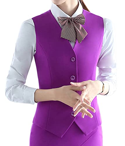 ORANDESIGNE Damen Anzugweste V-Ausschnitt Business Freizeit Weste Vintage Kellnerweste Anzugweste Tank Top Slim Fit Tops Blazers Weste mit 3 Knöpfe F Violett M von ORANDESIGNE