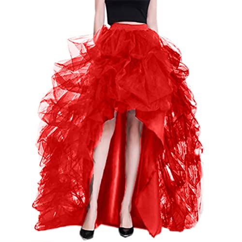 ORANDESIGNE Damen Asymmetrisch Langer Tüllrock A Linie Elastischer Hoher Bund Midirock Damen Mesh Großer Saum Langer Rock Elegant Midi Maxi Lange Rock A rot XXL von ORANDESIGNE