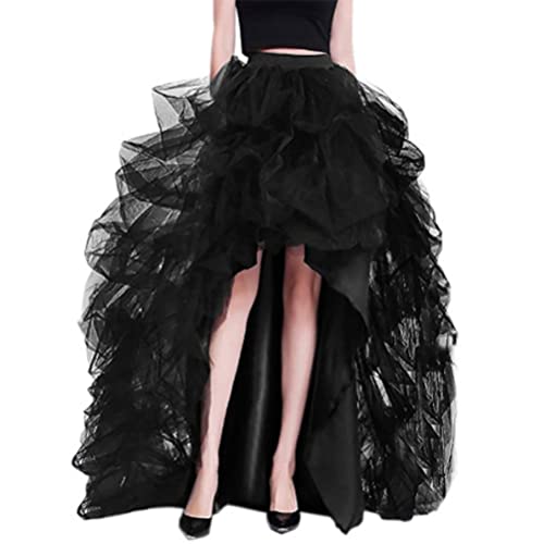 ORANDESIGNE Damen Asymmetrisch Langer Tüllrock A Linie Elastischer Hoher Bund Midirock Damen Mesh Großer Saum Langer Rock Elegant Midi Maxi Lange Rock A schwarz XXL von ORANDESIGNE