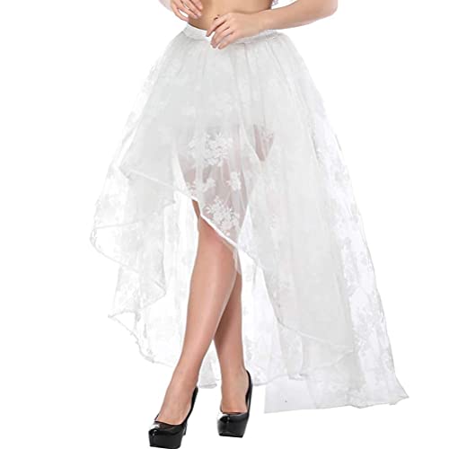 ORANDESIGNE Damen Asymmetrisch Langer Tüllrock A Linie Elastischer Hoher Bund Midirock Damen Mesh Großer Saum Langer Rock Elegant Midi Maxi Lange Rock B Weiß M von ORANDESIGNE