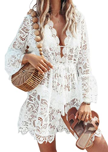 ORANDESIGNE Damen Badeanzug Kimono Langes Strandkleid Blumenmuster Spitze Bikini Badeanzug von ORANDESIGNE