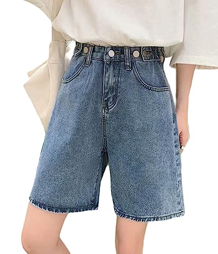 ORANDESIGNE Damen Baggy Jeanshorts Hip Hop Denim Shorts Straßentanz Kurze Hosen Teenager Mädchen Skateboard Hose Cargoshorts Sommer Bermuda Jeans Shorts B Blau XXL von ORANDESIGNE