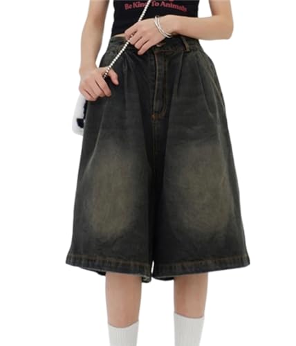 ORANDESIGNE Jorts Damen Kurze Denim Hose Sommer Bermuda Shorts Hohe Taille Loose Fit Casual Harajuku Jeans J Schwarz XS von ORANDESIGNE