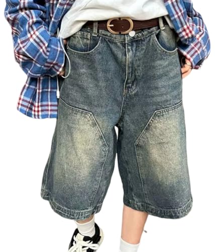 ORANDESIGNE Jorts Damen Kurze Denim Hose Sommer Bermuda Shorts Hohe Taille Loose Fit Casual Harajuku Jeans K Blau XS von ORANDESIGNE