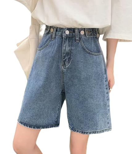 ORANDESIGNE Jorts Damen Kurze Denim Hose Sommer Bermuda Shorts Hohe Taille Loose Fit Casual Harajuku Jeans B Blau M von ORANDESIGNE