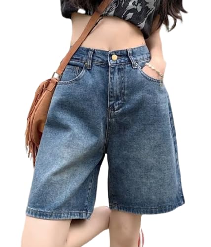 ORANDESIGNE Jorts Damen Kurze Denim Hose Sommer Bermuda Shorts Hohe Taille Loose Fit Casual Harajuku Jeans M Blau XXL von ORANDESIGNE