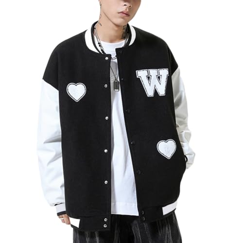 ORANDESIGNE Damen Baseball Jacke Vintage College Jacke mit Knöpfen Sweatjacke Fashion 90er Aestethic Teenager Mädchen Frühling Herbst Übergangsjacke J Schwarz M von ORANDESIGNE