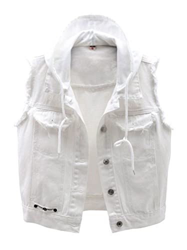 ORANDESIGNE Damen Beiläufige Denim Weste Ärmellos Jeansjacke Jeansweste Jacke Ärmellos Einfache Beiläufige Jeansweste Denim Weste mit Taschen E Weiß M von ORANDESIGNE