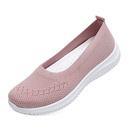 ORANDESIGNE Damen Bequem Slip On Sneakers Mesh Leichte Atmungsaktiv Freizeitschuhe Outdoor Gestrickte Loafers Gehen Flache Schuhe A Rosa 39 EU von ORANDESIGNE