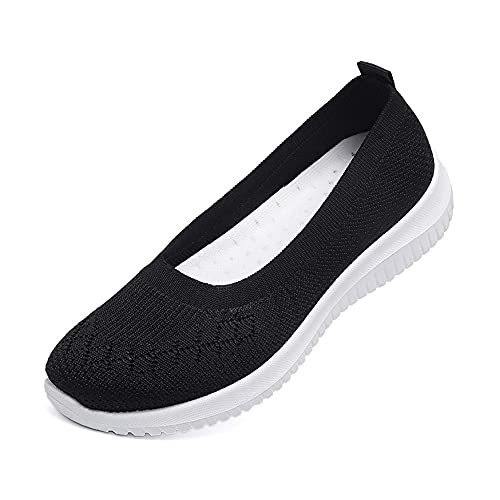 ORANDESIGNE Damen Bequem Slip On Sneakers Mesh Leichte Atmungsaktiv Freizeitschuhe Outdoor Gestrickte Loafers Gehen Flache Schuhe A Schwarz 37 EU von ORANDESIGNE