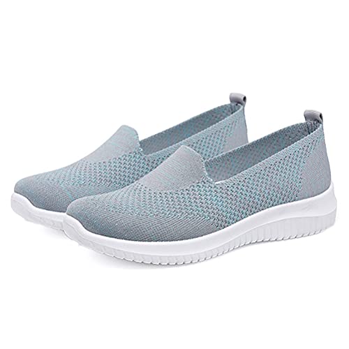 ORANDESIGNE Damen Bequem Slip On Sneakers Mesh Leichte Atmungsaktiv Freizeitschuhe Outdoor Gestrickte Loafers Gehen Flache Schuhe B Grün 40 EU von ORANDESIGNE