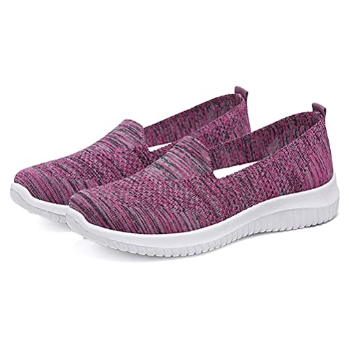 ORANDESIGNE Damen Bequem Slip On Sneakers Mesh Leichte Atmungsaktiv Freizeitschuhe Outdoor Gestrickte Loafers Gehen Flache Schuhe B Rot 39 EU von ORANDESIGNE